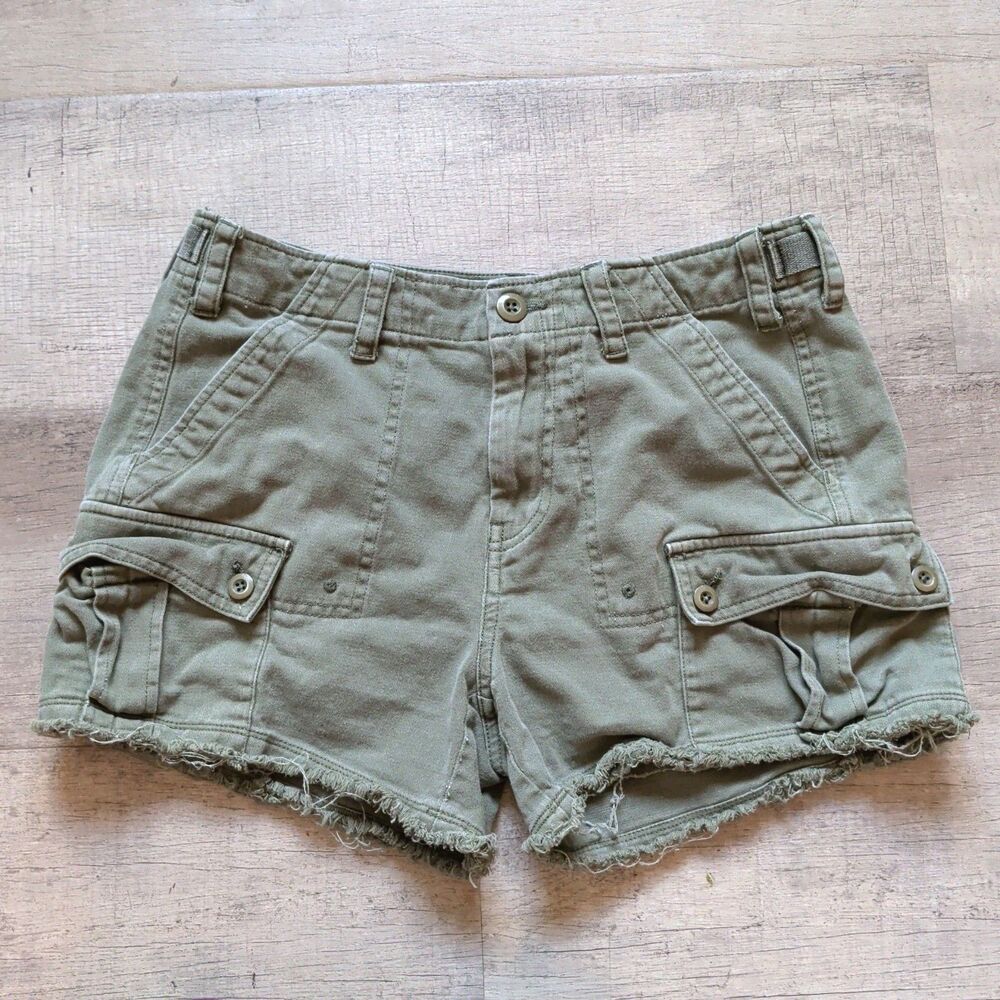 Lucky Brand Cargo Shorts Women Green Utility Raw Hem Adjustable Waist Size 26